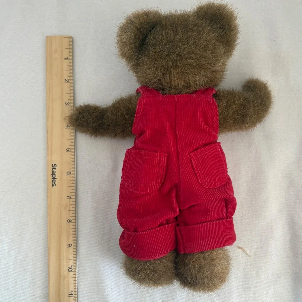 Boyds BearWear Plush Teddy Bear Brown Shaggy‎ Fur Red Corduroy Overalls 10 inch
